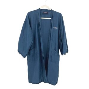 Jim Thompson Silk Open Front Kimono Robe Pockets Blue Quiet Luxury Resort Lounge